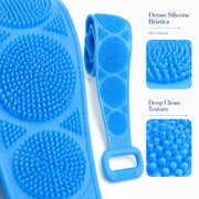 Long Silicone Back Scrubber & Exfoliating Bath Brush – Double-Sided Body Cleaner with Soft Bristles, Mesh Sponge & Easy-Grip Handles