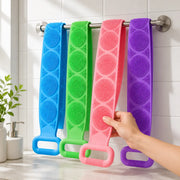 Long Silicone Back Scrubber & Exfoliating Bath Brush – Double-Sided Body Cleaner with Soft Bristles, Mesh Sponge & Easy-Grip Handles
