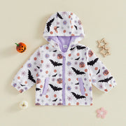 Toddler Baby Little Girl Halloween Jacket Pumpkin Ghost/Flower Bat Print Hooded Long Sleeve Coat Zipper Outerwear Fall 6M-4T
