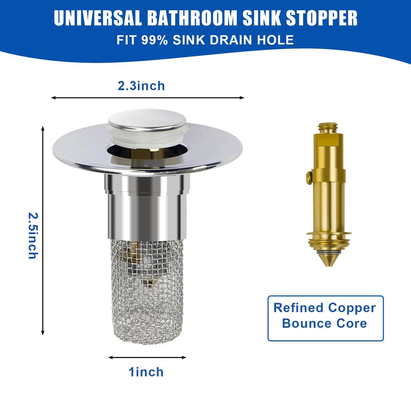 Bathroom Sink Drain Strainer, Pop up Sink Drain Filter Withremovable Stainless Steel Filter Basket Hair Catcher,Bathroom Sink Drain Stopper, for Us Bathroom Sink Stopperreplacement