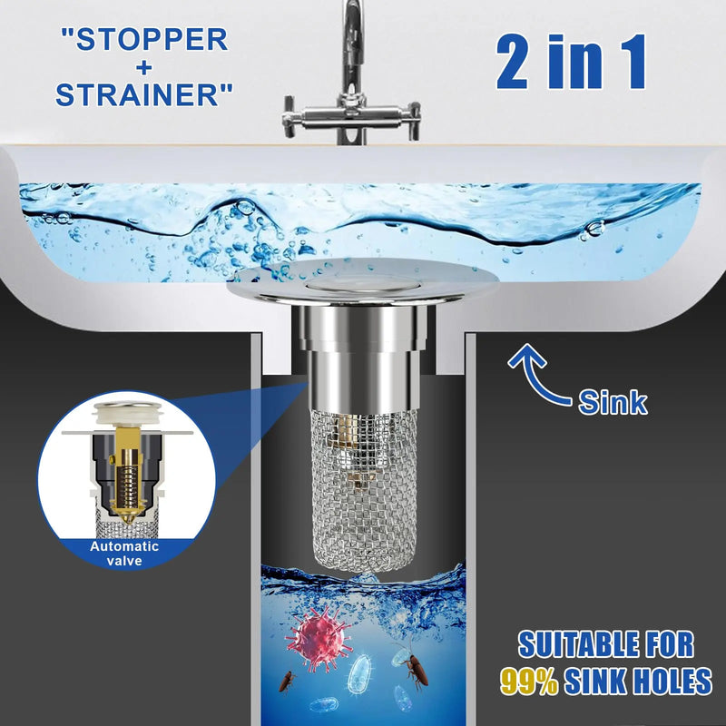 Bathroom Sink Drain Strainer, Pop up Sink Drain Filter Withremovable Stainless Steel Filter Basket Hair Catcher,Bathroom Sink Drain Stopper, for Us Bathroom Sink Stopperreplacement