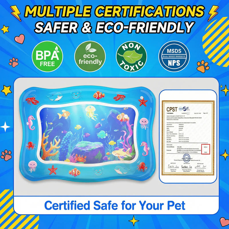 CATPICK Cat Water Play Mat—Water Bed with Floating Fish, Foldable Water Play Mat, 0.7Mm Thickened PVC, 17 X 25 Inches