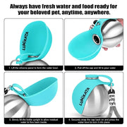 Lumikata 2 in 1 Portable Tumbler for Dogs,Portable Dog Water Ball,10Oz Stainless Steel Dog Water Bottle with Silicone Foldable Bowl, Leak-Proof 2 in 1 Portable Small Dog Water Bottle for Walking