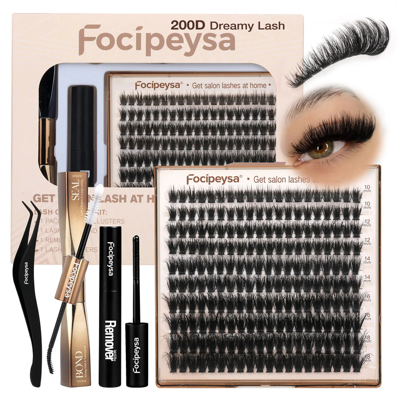 Focipeysa 200D Volume Lash Clusters | Dreamy Lash Clusters | Resuable Clusters Lashes | Beginner Friendly | D Curl DIY Cluster Lashes for Flawless Makeup | Salon-Level Volume Lash Extensions at Home