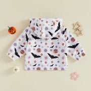 Toddler Baby Little Girl Halloween Jacket Pumpkin Ghost/Flower Bat Print Hooded Long Sleeve Coat Zipper Outerwear Fall 6M-4T