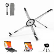 Viozon Portable Laptop Stand for Desk, Foldable Adjustable Computer Riser with Magnetic Phone Holder, Aluminum Laptop Stand for 10–16” Laptops & 4–13” Phones/Tablets (Silver)