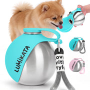 Lumikata 2 in 1 Portable Tumbler for Dogs,Portable Dog Water Ball,10Oz Stainless Steel Dog Water Bottle with Silicone Foldable Bowl, Leak-Proof 2 in 1 Portable Small Dog Water Bottle for Walking