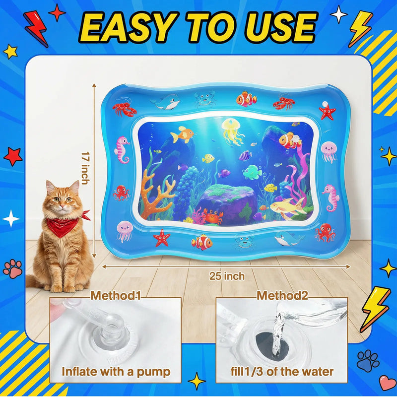 CATPICK Cat Water Play Mat—Water Bed with Floating Fish, Foldable Water Play Mat, 0.7Mm Thickened PVC, 17 X 25 Inches