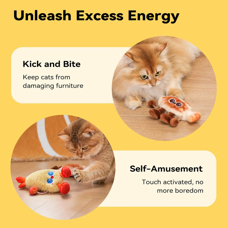 Petgravity Jumpyshrimp Taiyaki Interactive Electric Cat Toys Set, 2 Pack Automatic Jumping Moving Cat Toys with Built-In Motor, Fun Exercise Play Toys for Indoor Cats Kitten, Summervibes, Petlovers